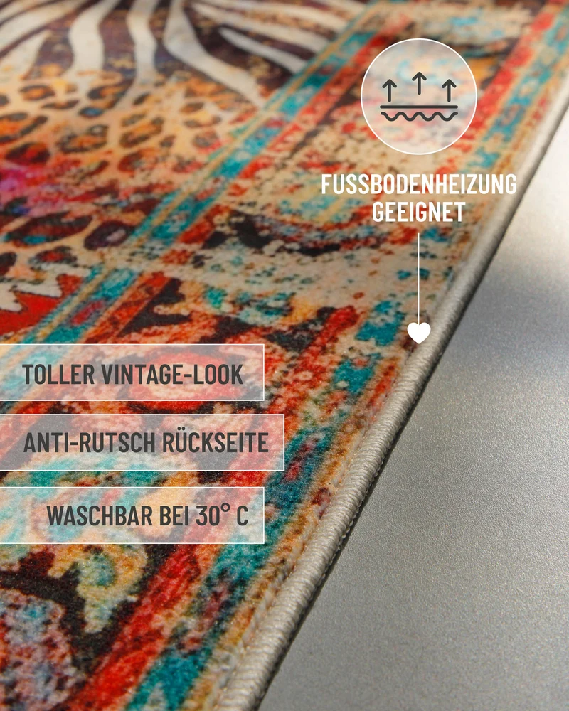 Vintage Badteppich Multi "Boho Safari" mit Animal Print WECONhome