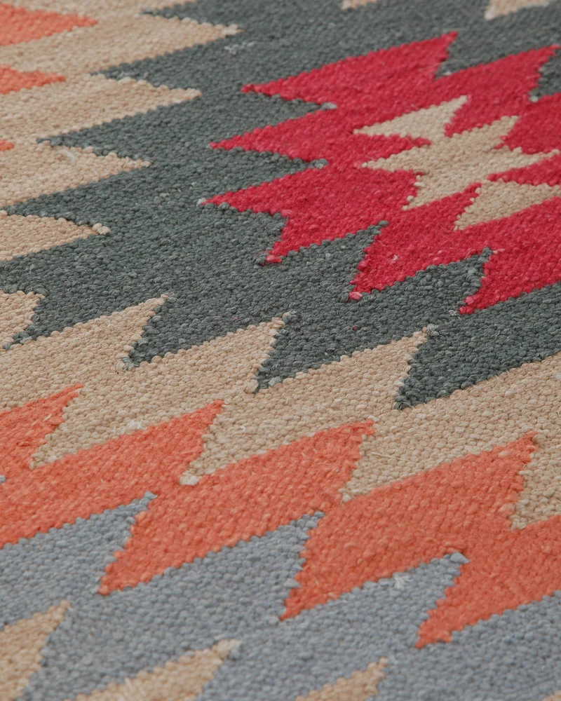 Handwebteppich Wolle Kelim Rauten rot grau 160x230 cm