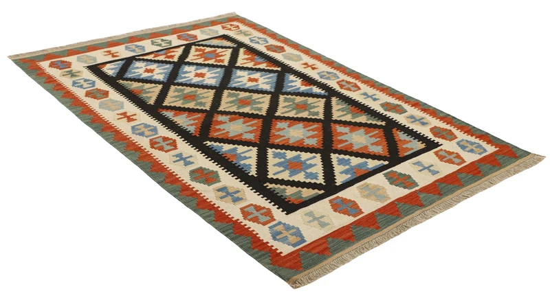 MY-RUG Teppich "Kelim" Rauten-& Diamantmuster, Handgewebt