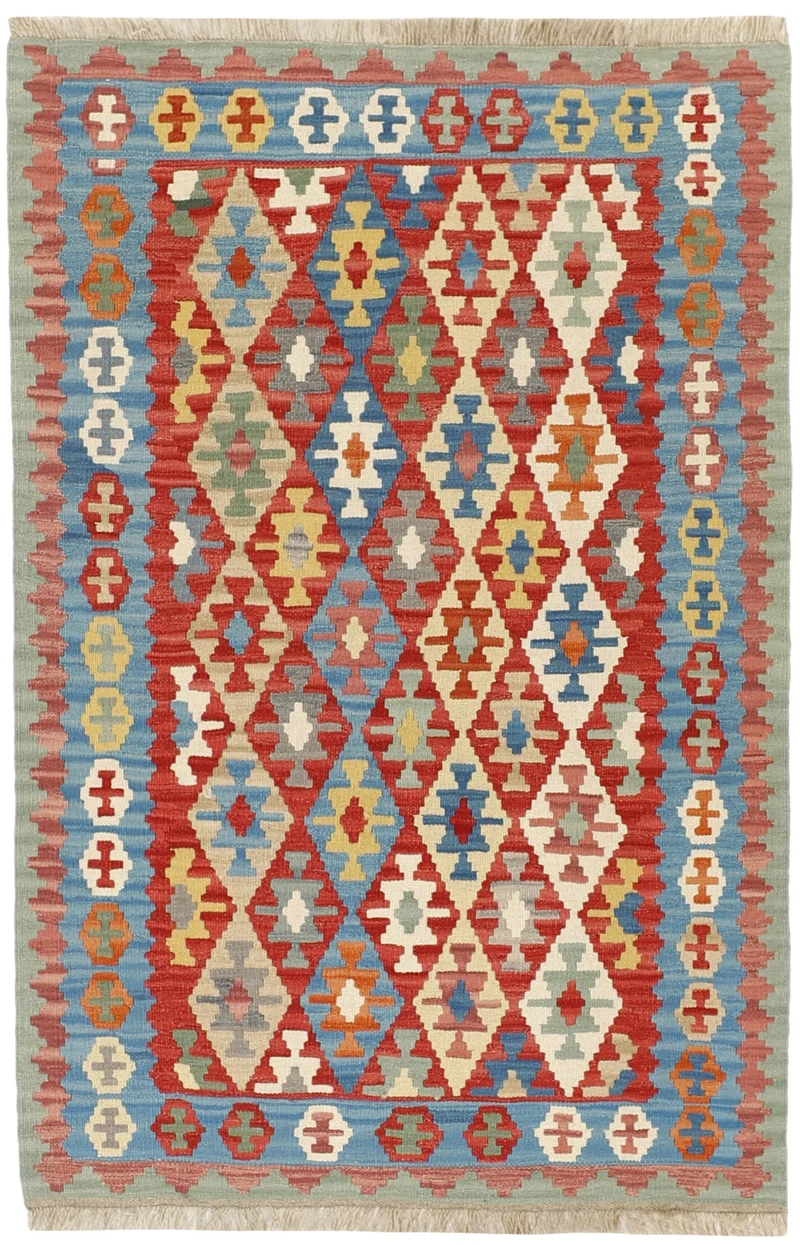 MY-RUG Teppich "Kelim" Rauten-& Diamantmuster, Handgewebt