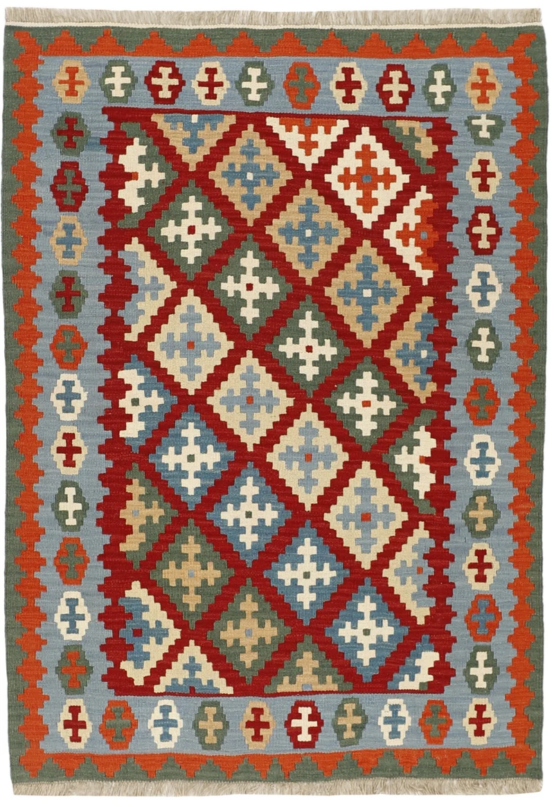 MY-RUG Teppich "Kelim" Rauten-& Diamantmuster, Handgewebt
