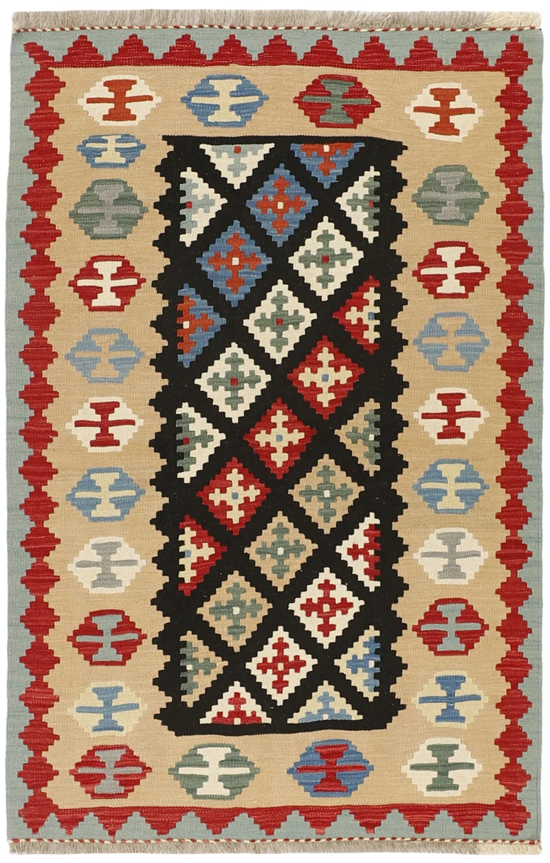 MY-RUG Teppich "Kelim" Rauten-& Diamantmuster, Handgewebt
