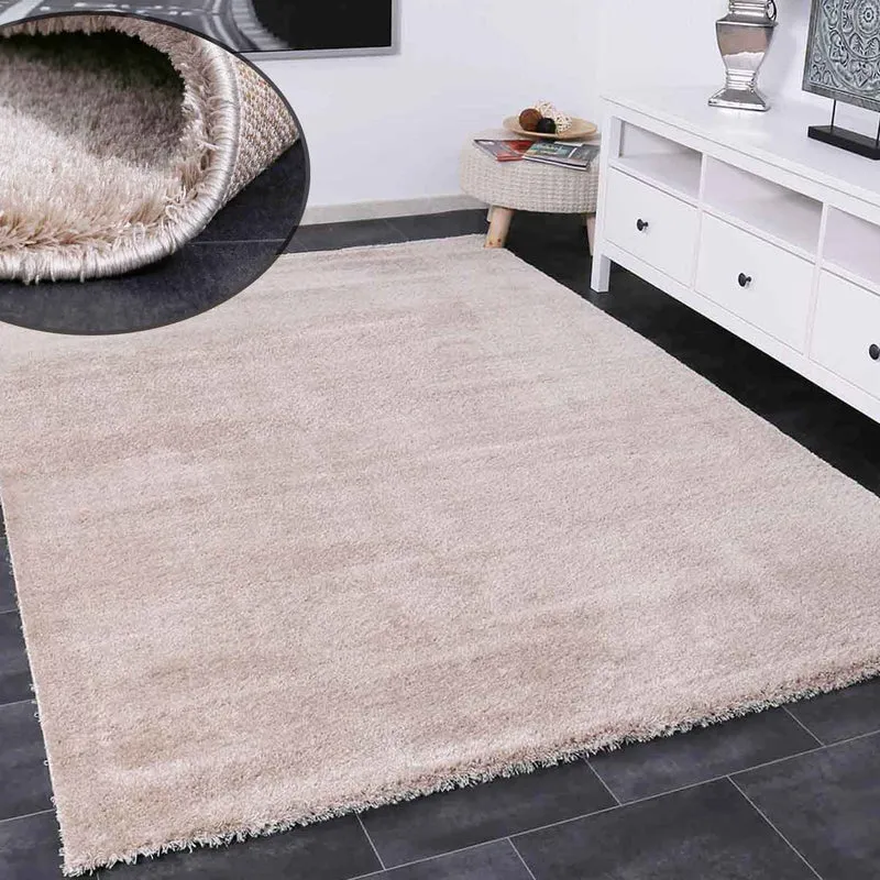 Teppich Shaggy hochflor in Beige Flauschig Microfaser Dicht Weich für Wohnzimmer, Schlafzimmer