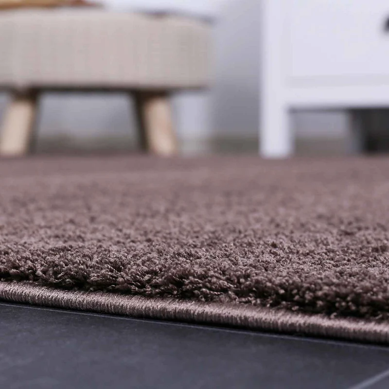 Teppich Wohnzimmer in L.Braun Flauschig Microfaser Dicht gewebt-Weich