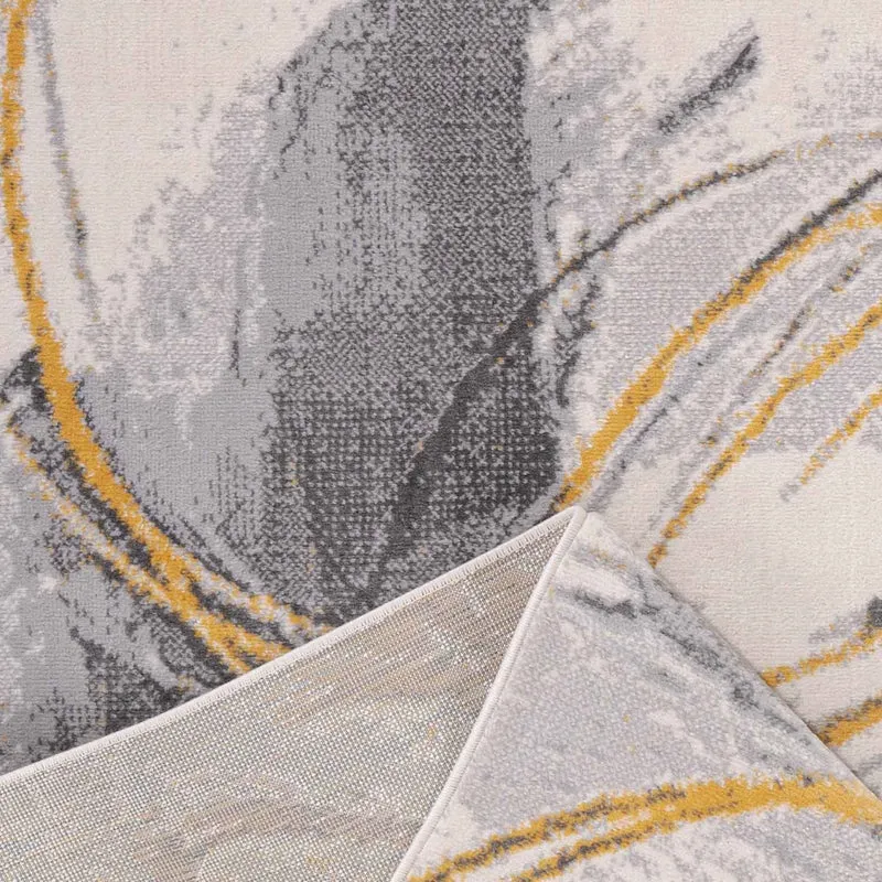 Teppich Wohnzimmer Schlafzimmer Flur Teppich Kurzflor Kreisel Muster in Gelb Creme