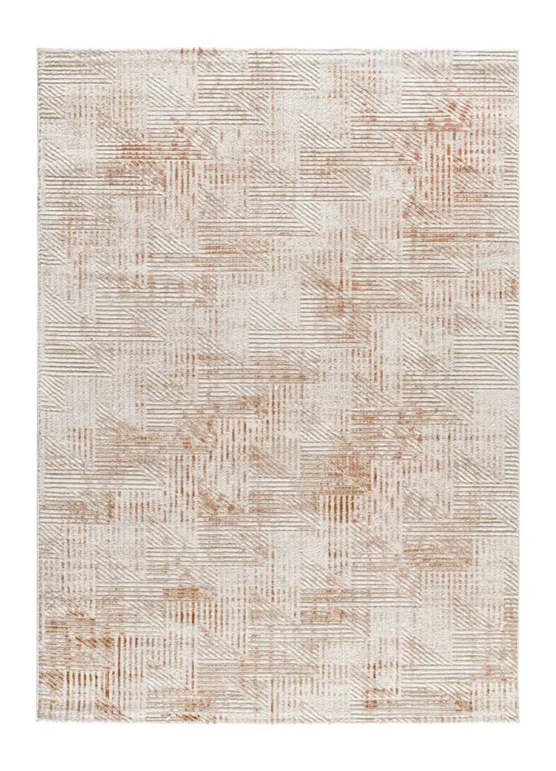 Alfombra geométrica con relieve Keops 4448 Beige y Caldera