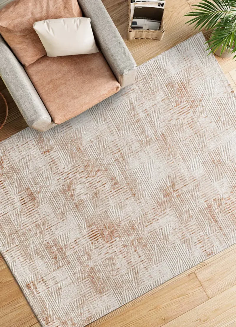 Alfombra geométrica con relieve Keops 4448 Beige y Caldera
