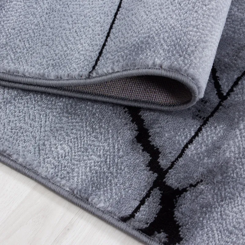 Bettumrandung Läuferset Teppich Marmor optik Linien Muster 3 Teilig Schwarz Grau