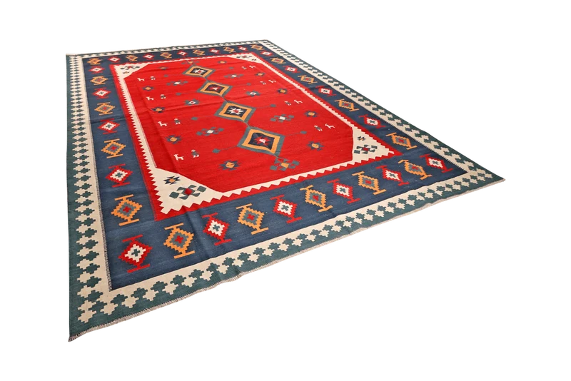 Kelim Gashgai · Handgewebt – Rot, 395x311 cm