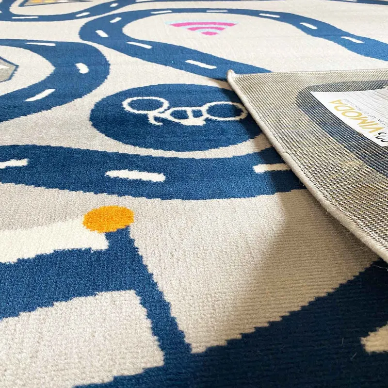 Kinderteppich Spielteppich Straße Auto Verkehr | Teppich für Kinderzimmer | Grau oder Blau