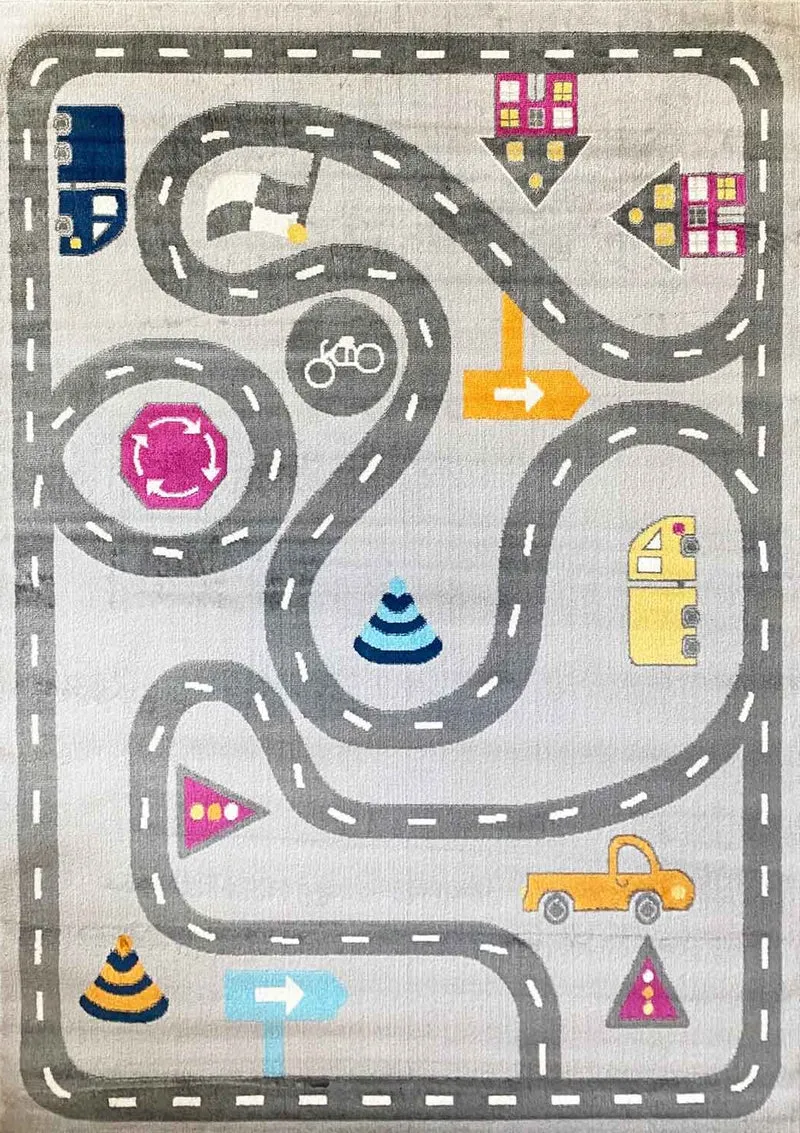 Kinderteppich Spielteppich Straße Auto Verkehr | Teppich für Kinderzimmer | Grau oder Blau