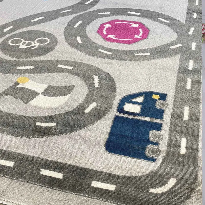 Kinderteppich Spielteppich Straße Auto Verkehr | Teppich für Kinderzimmer | Grau oder Blau
