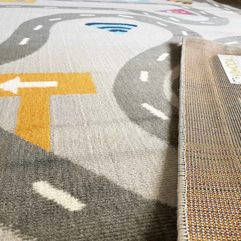 Kinderteppich Spielteppich Straße Auto Verkehr | Teppich für Kinderzimmer | Grau oder Blau
