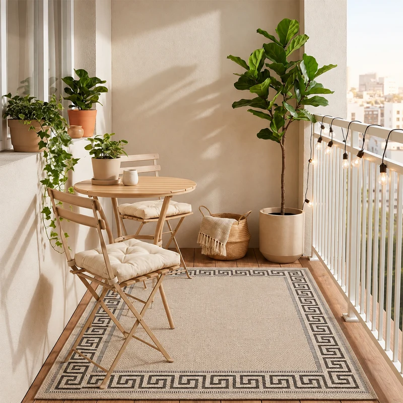 In- und Outdoor Teppich Terrassen & Balkon Küche Teppich Bordüre Beige