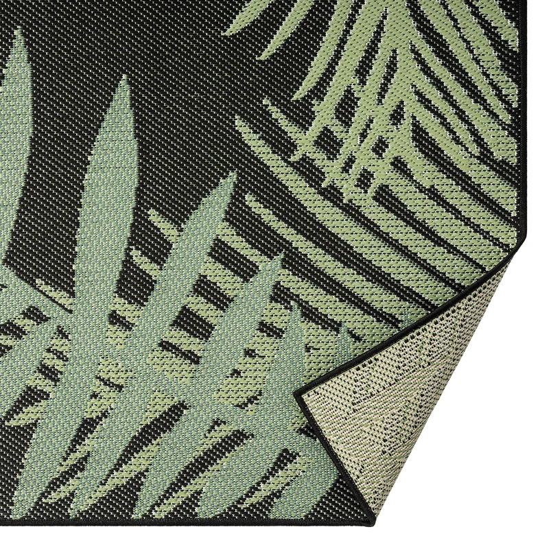 Teppich Flachgewebe für Terrasse Balkon Küche In- und Outdoor Palmenmotiv Grün Schwarz