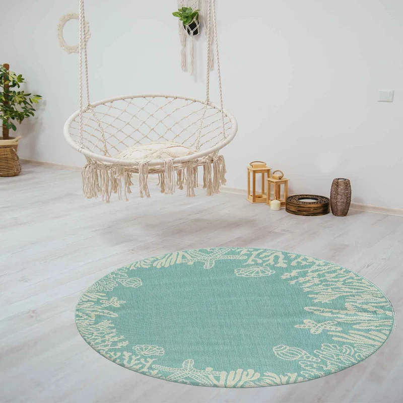 In- und Outdoor Teppich Terrassen & Balkon Küche Teppich Meeres Design Muscheln Turkis
