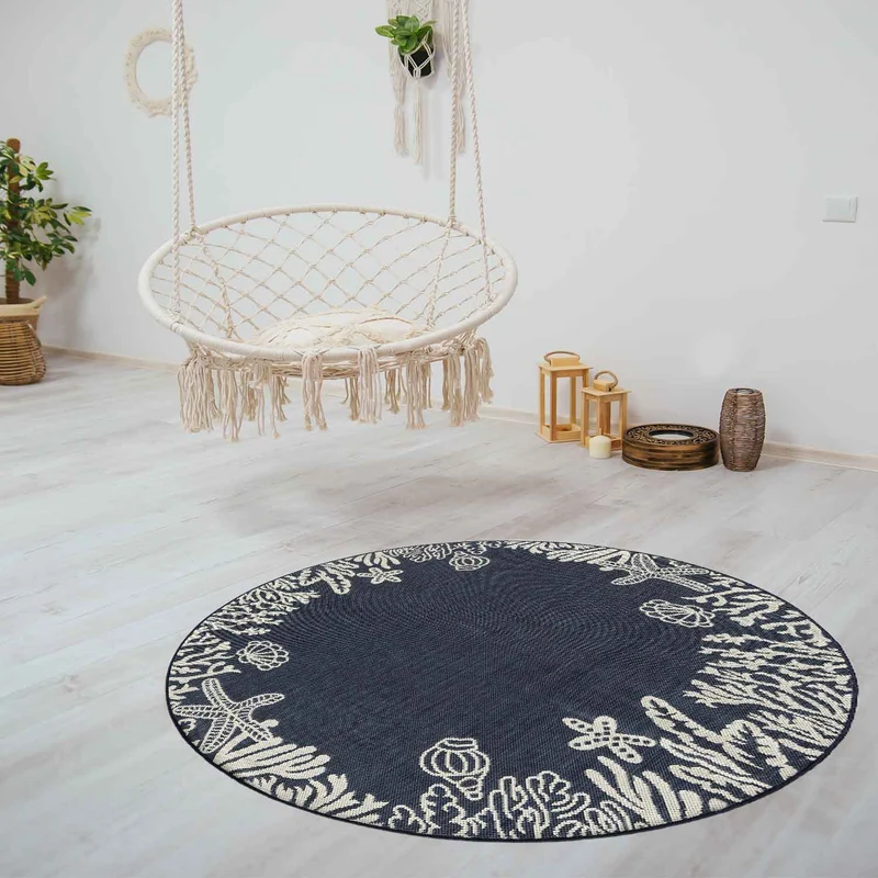 In- und Outdoor Teppich Terrassen & Balkon Küche Teppich Meeres Design Muscheln Turkis