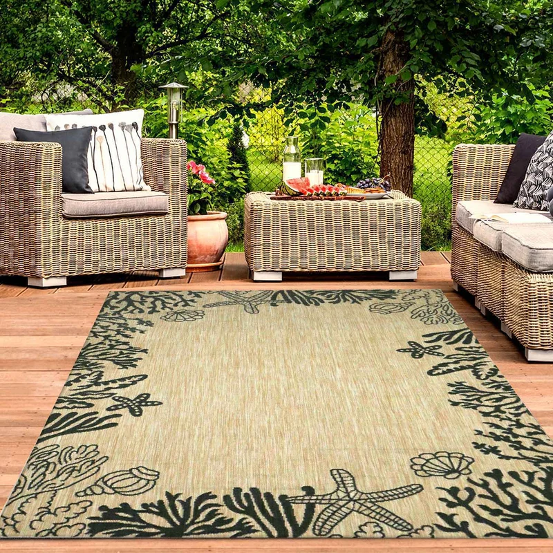 In- und Outdoor Teppich Terrassen & Balkon Küche Teppich Meeres Design Muscheln Turkis