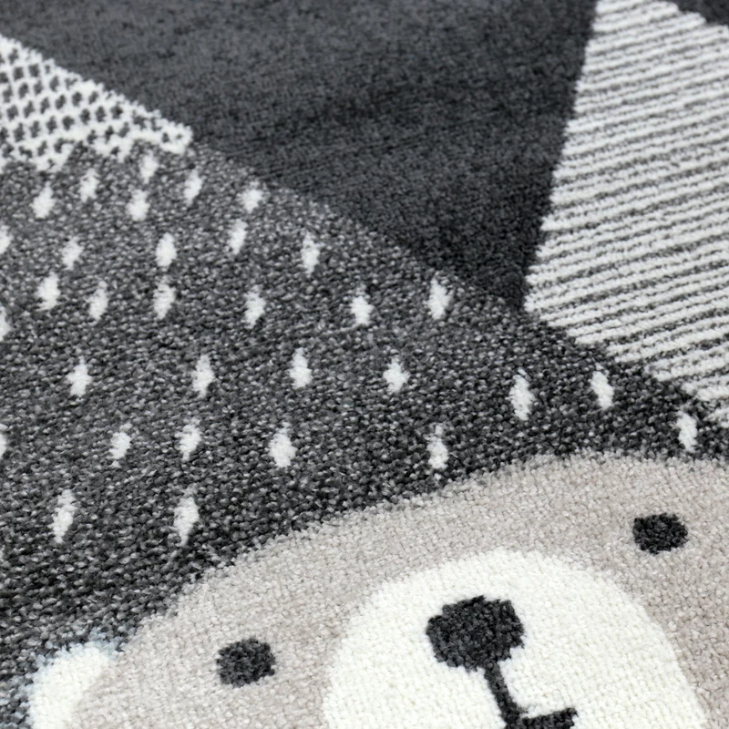 Kinderteppich Babyteppich Kinderteppich für Mädchen und Jungs mit lächelndem Bären Motiv | Teppich für Kinderzimmer | Farbe: Grau Anthracite & Creme