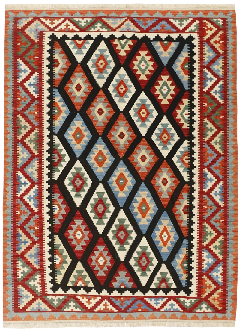 MY-RUG Teppich "Kelim" Rauten-& Diamantmuster, Handgewebt