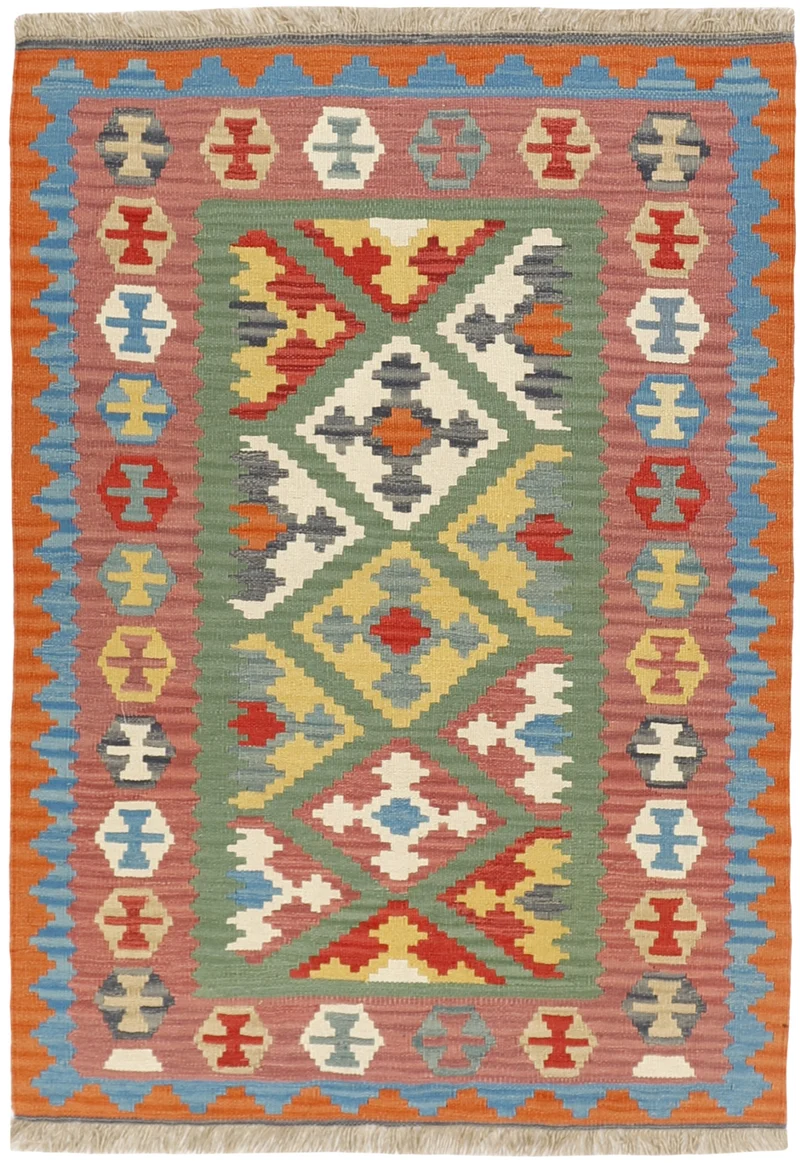 MY-RUG Teppich "Kelim" Rauten-& Diamantmuster, Handgewebt