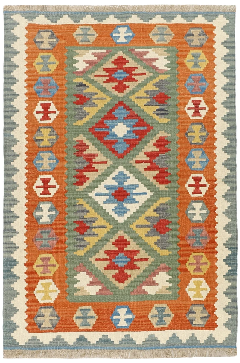 MY-RUG Teppich "Kelim" Rauten-& Diamantmuster, Handgewebt