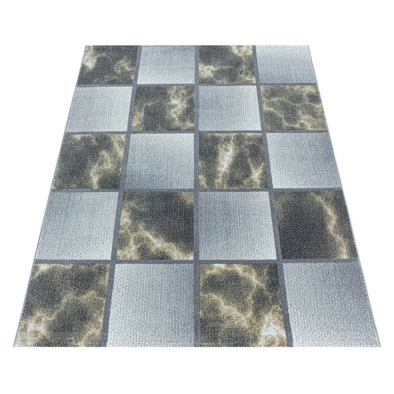 Modern Designer Wohnzimmer Teppich Weicher Kurzflor Kariert Design Robust