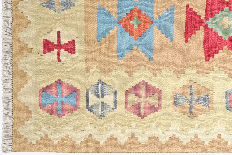 Kelim Gashgai · Handgewebt – Beige, 297x86 cm