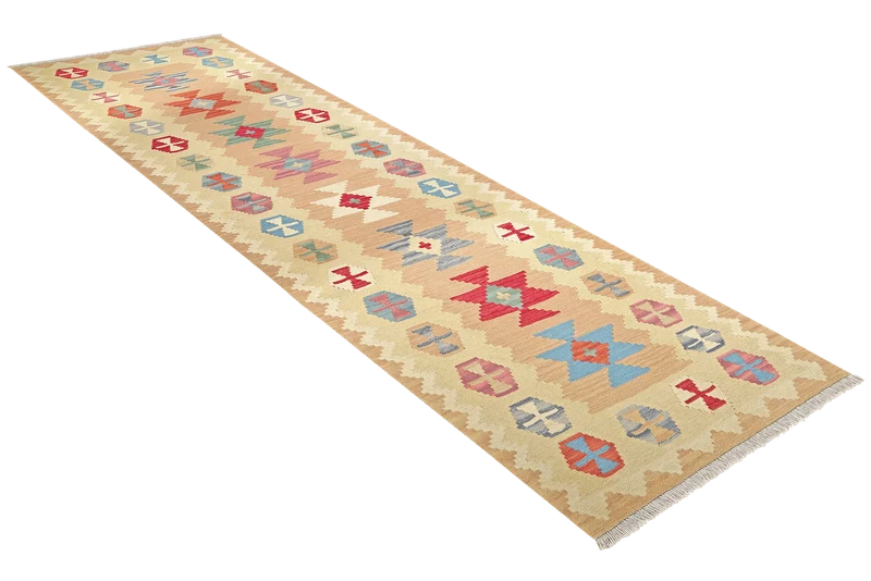 Kelim Gashgai · Handgewebt – Beige, 297x86 cm