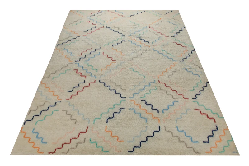 Summer Hochflor Handknüpfteppich Wolle creme bunt 160x230 cm