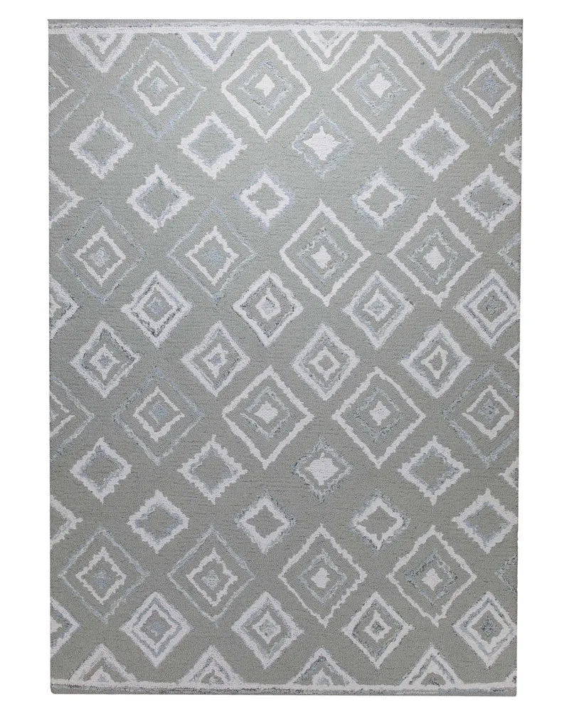 Berber-Raute in Hellgrau - Handtuft Wolle 160 x 230 cm