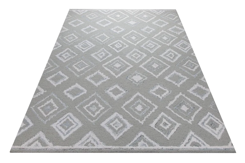 Berber-Raute in Hellgrau - Handtuft Wolle 160 x 230 cm