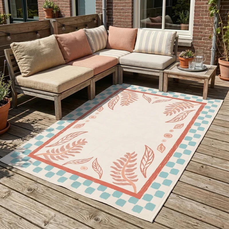 Outdoor-Teppich - Oasis Leaves Blau/Rot