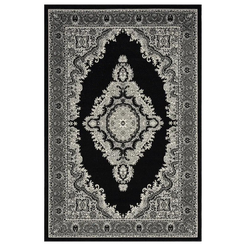 Orient Teppich grau schwarz klassisch Ornament dicht gewebt Kurzflor farbecht