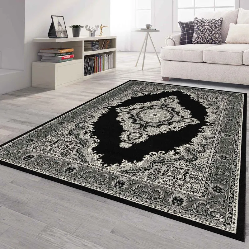 Orient Teppich grau schwarz klassisch Ornament dicht gewebt Kurzflor farbecht
