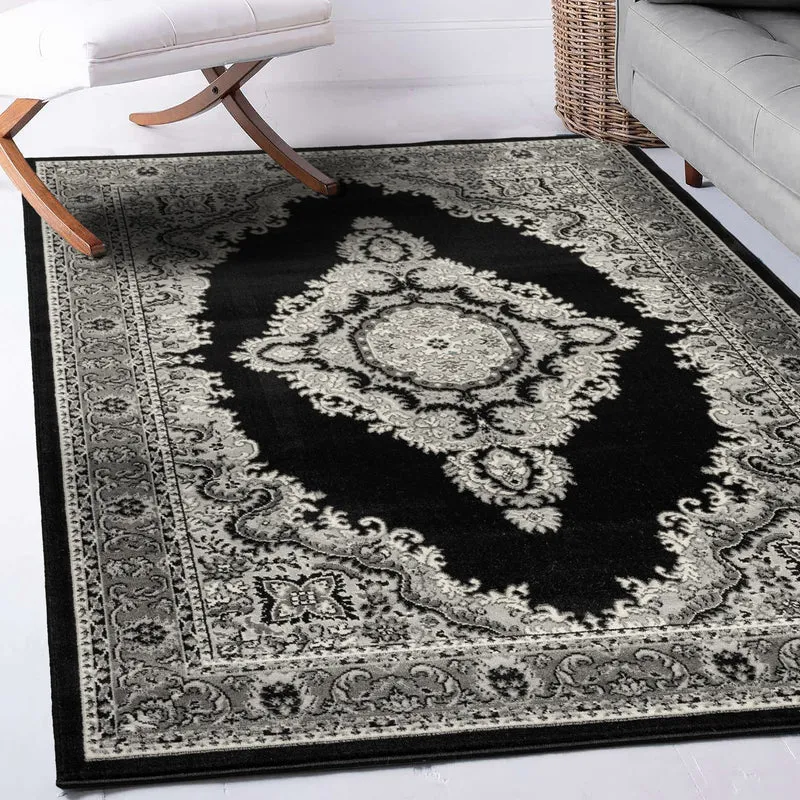 Orient Teppich grau schwarz klassisch Ornament dicht gewebt Kurzflor farbecht
