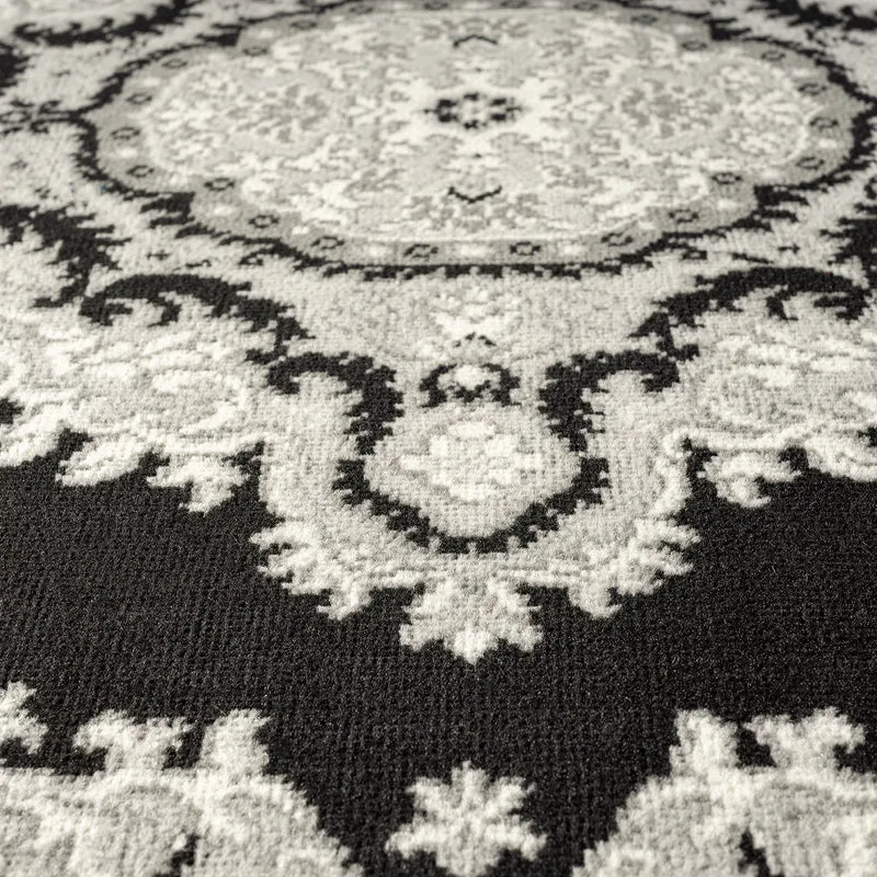 Orient Teppich grau schwarz klassisch Ornament dicht gewebt Kurzflor farbecht