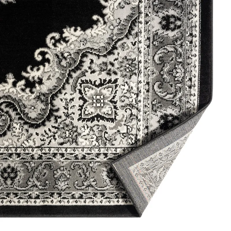 Orient Teppich grau schwarz klassisch Ornament dicht gewebt Kurzflor farbecht