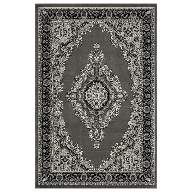 Orient Teppich grau schwarz klassisch Ornament dicht gewebt Kurzflor farbecht