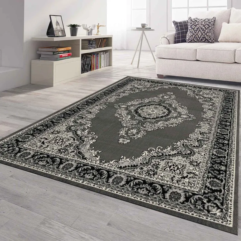 Orient Teppich grau schwarz klassisch Ornament dicht gewebt Kurzflor farbecht