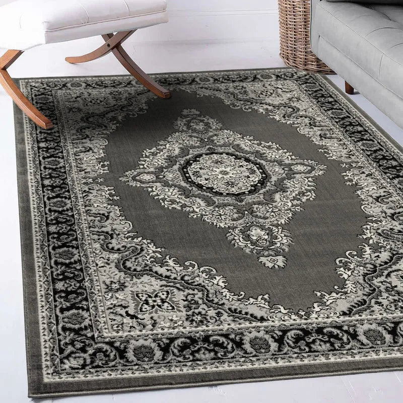 Orient Teppich grau schwarz klassisch Ornament dicht gewebt Kurzflor farbecht