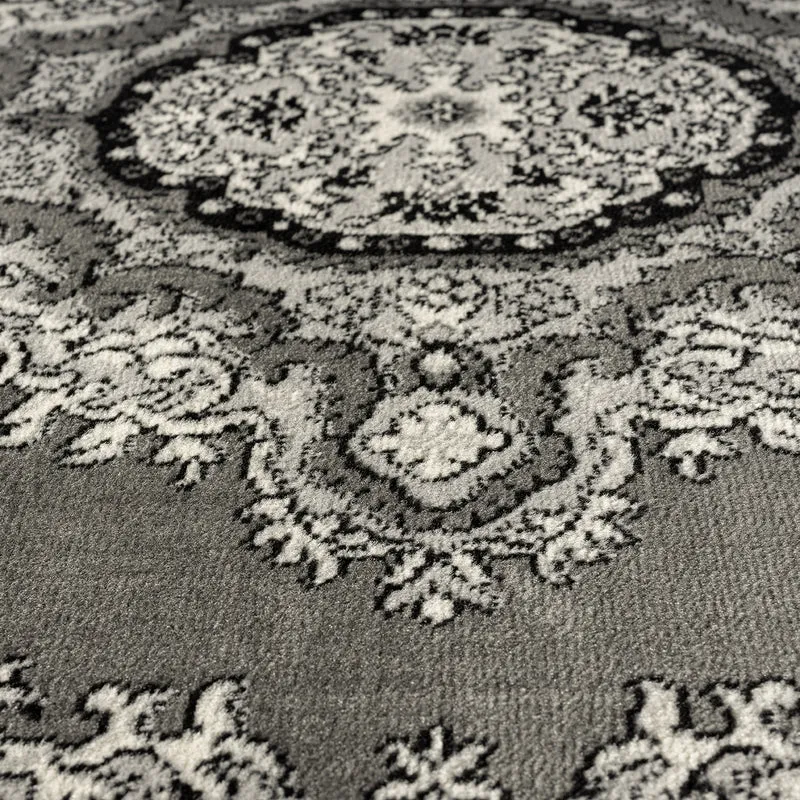 Orient Teppich grau schwarz klassisch Ornament dicht gewebt Kurzflor farbecht