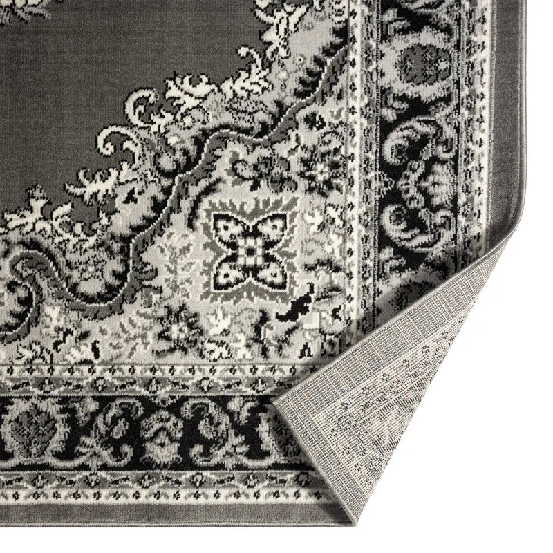 Orient Teppich grau schwarz klassisch Ornament dicht gewebt Kurzflor farbecht