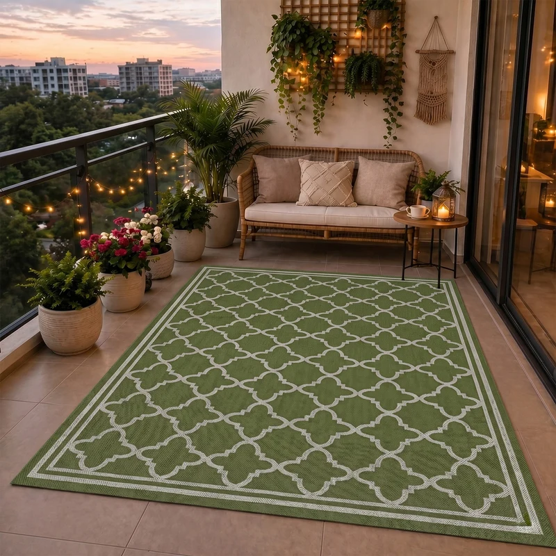 Teppich In- und Outdoor Flachgewebe Terrasse Balkon Wetterfest Wintergarten Robust Marokkanisch geprägtes Design