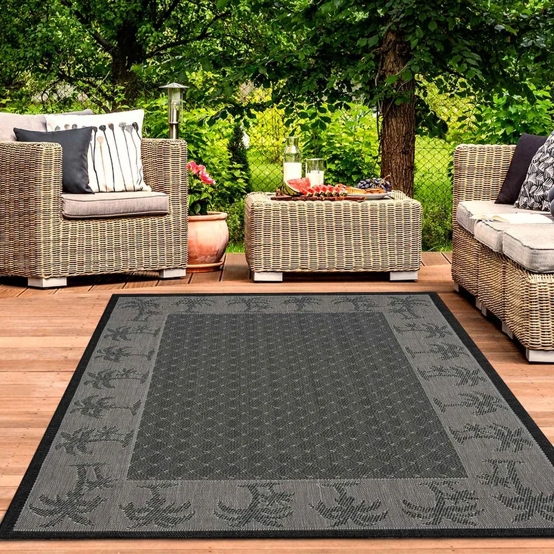 In- und Outdoor Teppich Terrassen & Balkon Küche Teppich Mini Palmen Schwarz