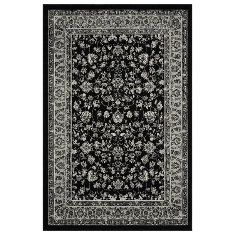 Orient Teppich grau schwarz klassisch dicht gewebt mit Ornament und Blumenmotiven