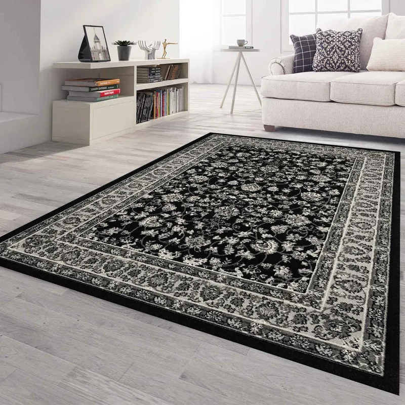 Orient Teppich grau schwarz klassisch dicht gewebt mit Ornament und Blumenmotiven