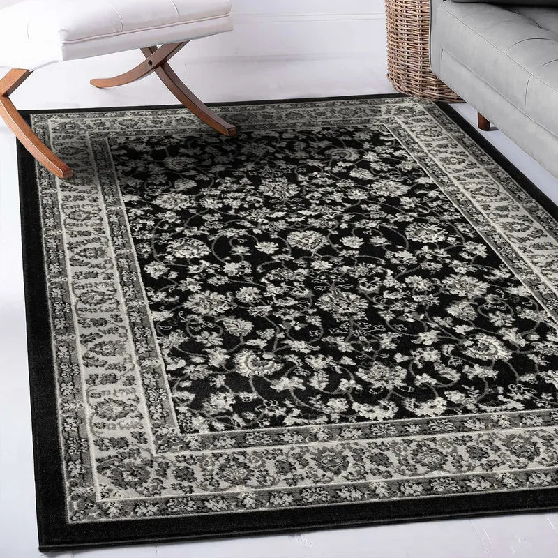 Orient Teppich grau schwarz klassisch dicht gewebt mit Ornament und Blumenmotiven
