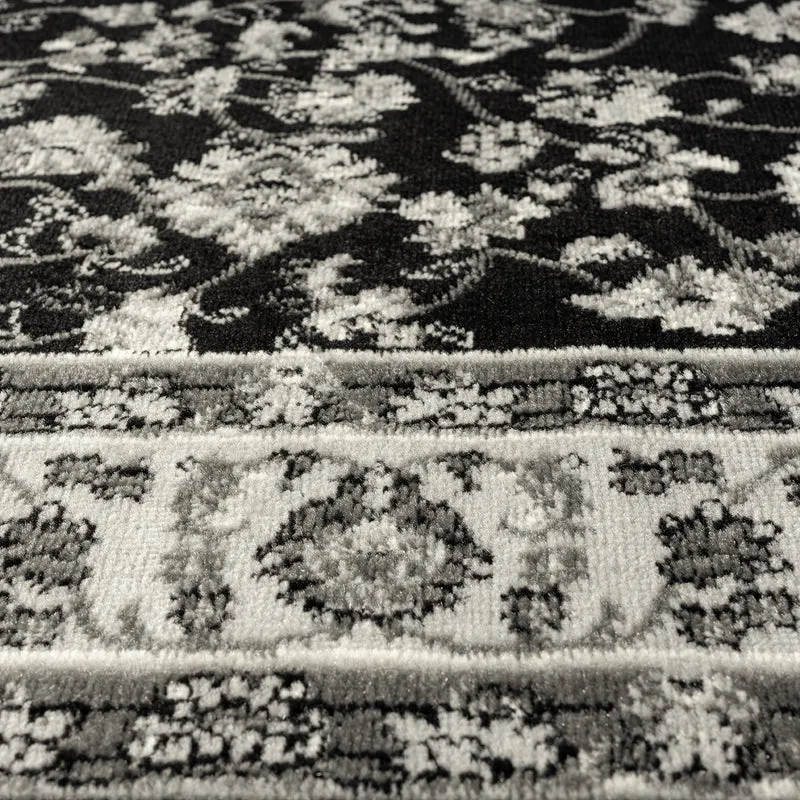Orient Teppich grau schwarz klassisch dicht gewebt mit Ornament und Blumenmotiven