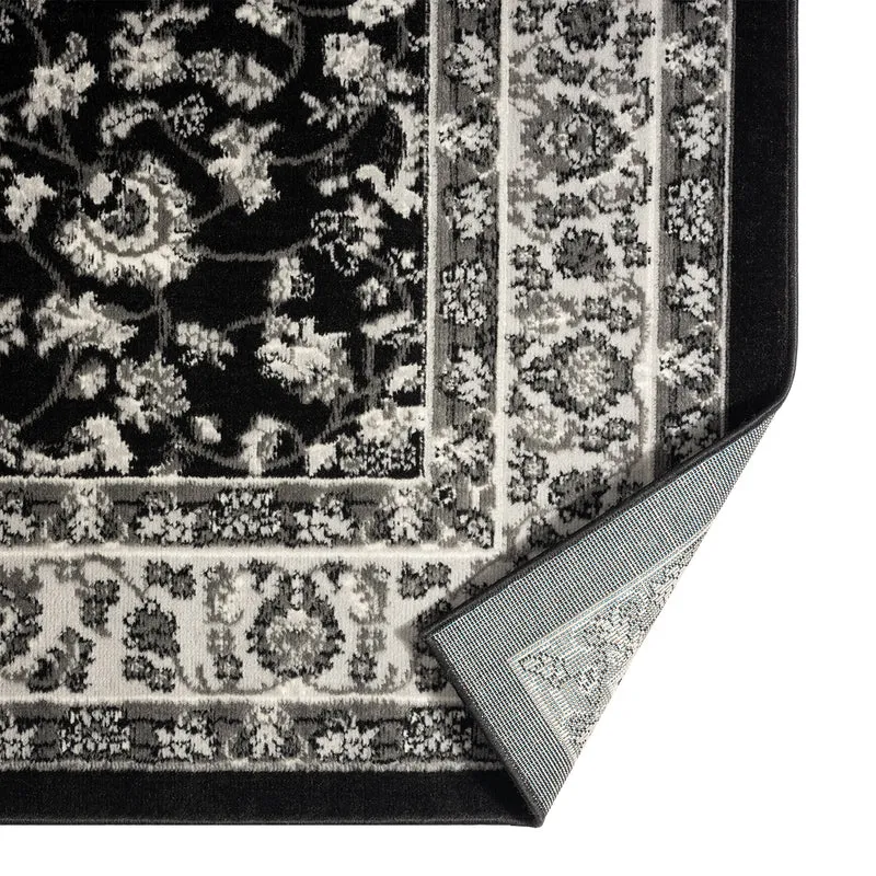 Orient Teppich grau schwarz klassisch dicht gewebt mit Ornament und Blumenmotiven